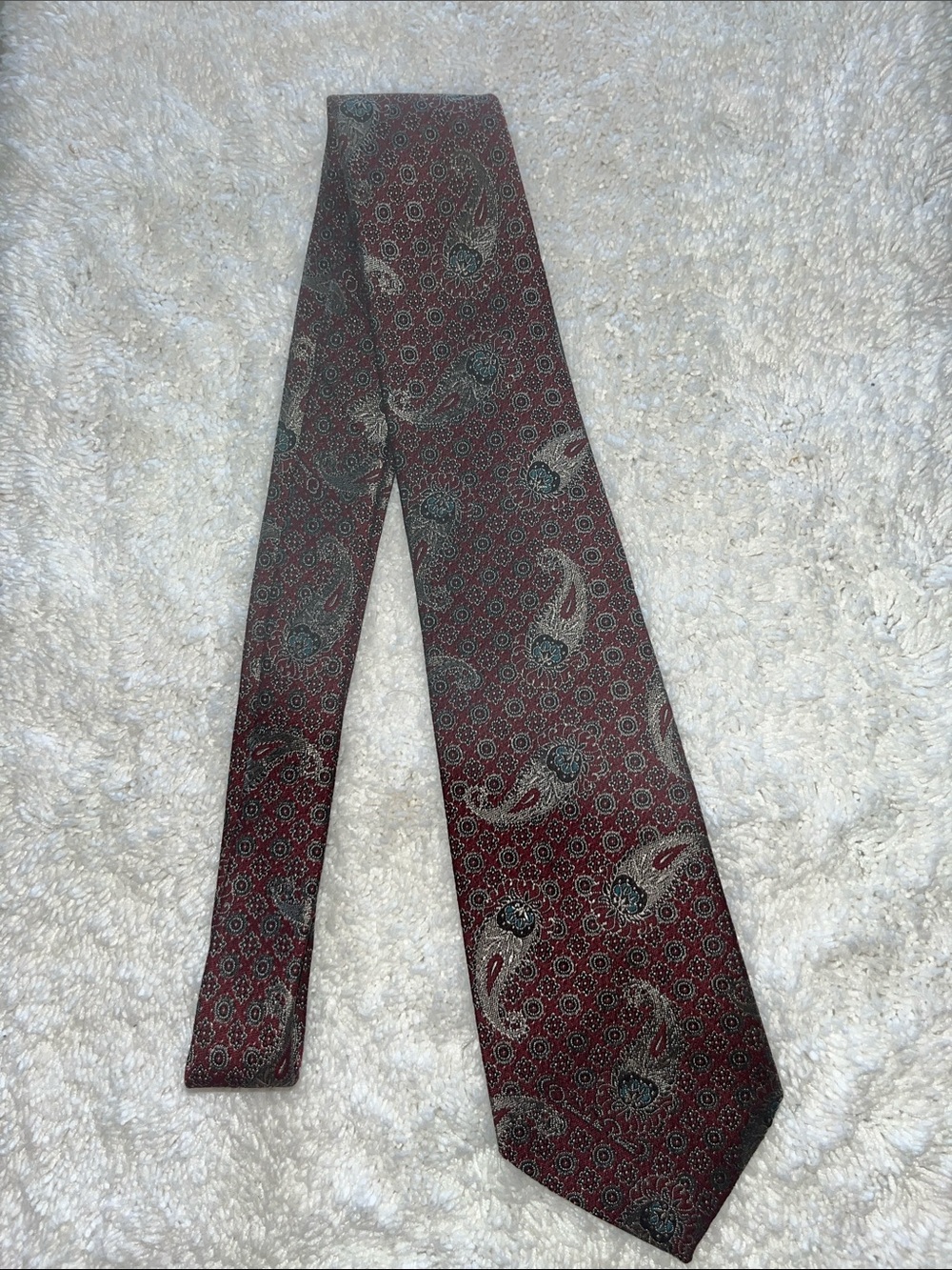 Oscar de la Renta Maroon Paisley Tie with Gray and Blue Accents